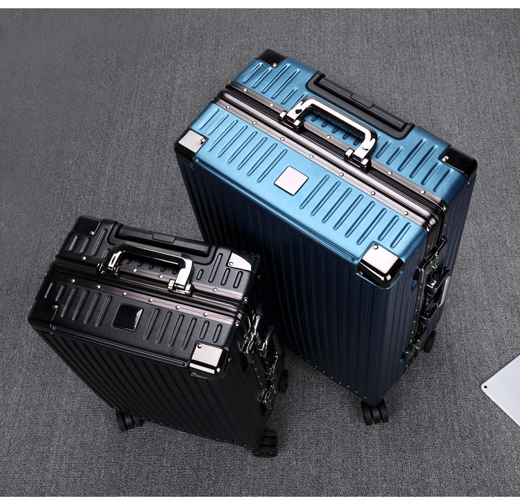 新益美 直角复古铝框拉杆箱万向轮登机箱大容量旅行密码 皮箱子