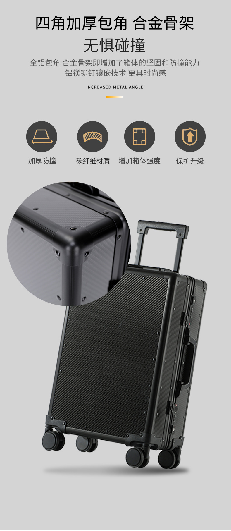 新益美 高端全碳纤维行李箱万向轮女铝框拉杆箱男登机箱商务旅行箱