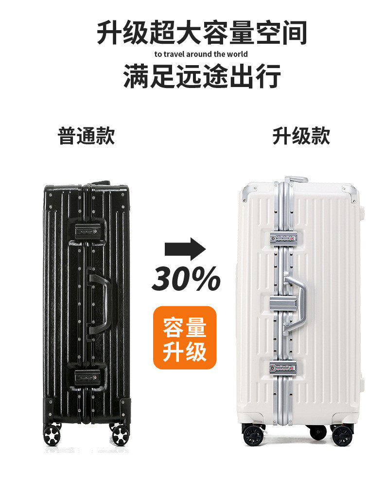 新益美 大容量行李箱铝框款26寸抗摔高颜值拉杆箱旅行箱密码箱包皮箱