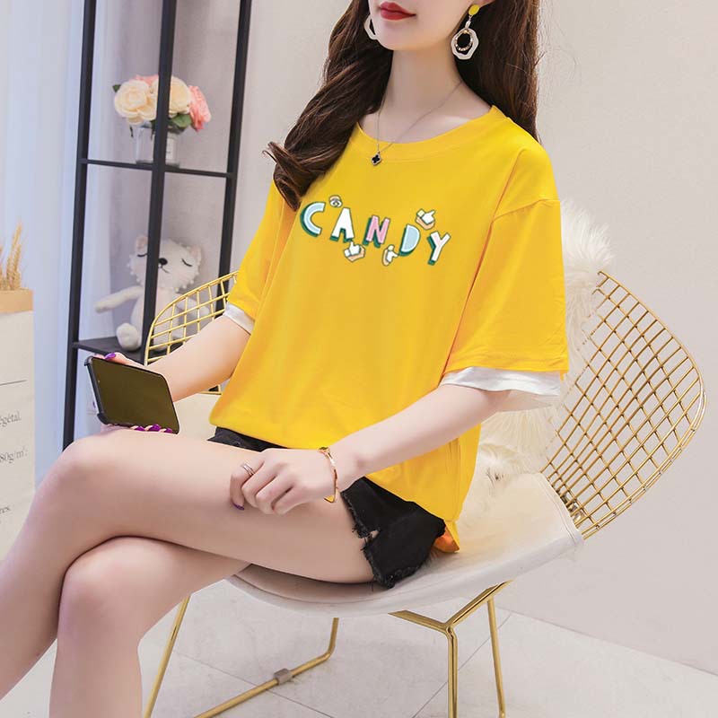法米姿 中长款短袖韩版卡通T恤女上衣夏季新版大码宽松女装