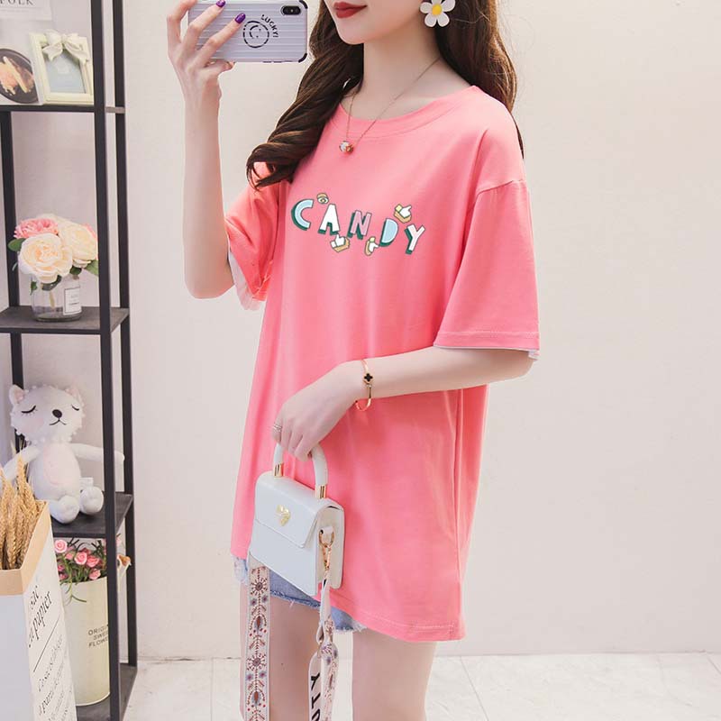 法米姿 中长款短袖韩版卡通T恤女上衣夏季新版大码宽松女装