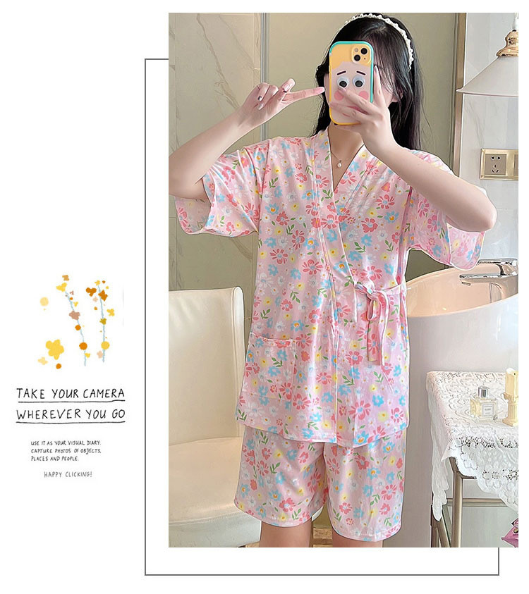 法米姿 新款睡衣女夏季短袖日系和服日式性感家居服两件套装