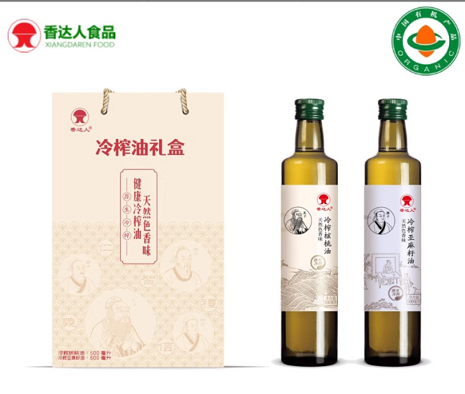 香达人 儒雅有机冷榨核桃油+亚麻籽油500ml*2礼盒装