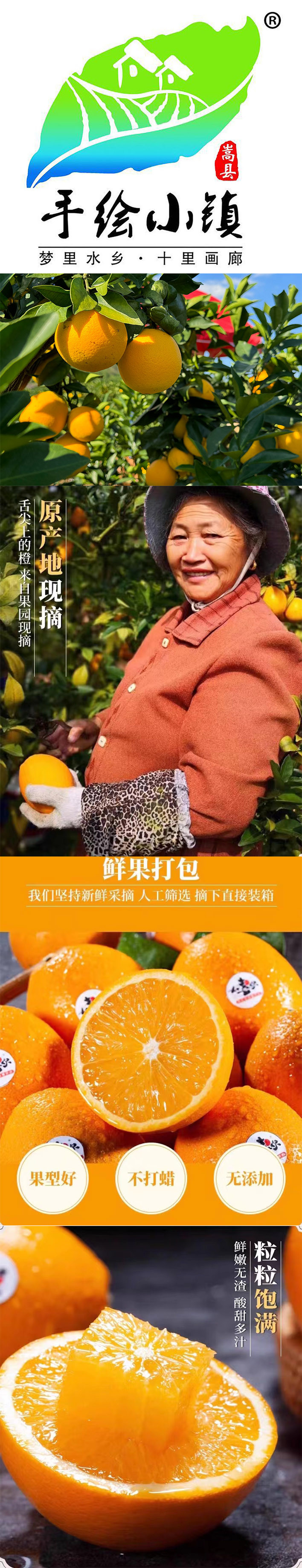  手绘小镇 洛阳农品馆 纽荷尔脐橙10斤（精品中果）现摘新鲜水果橙子