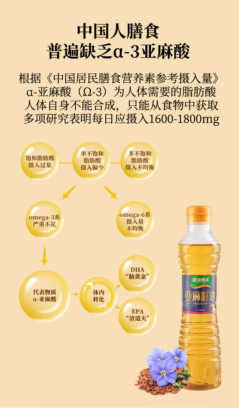 绿洲果实 新疆塔城绿洲果实亚麻籽油400mL