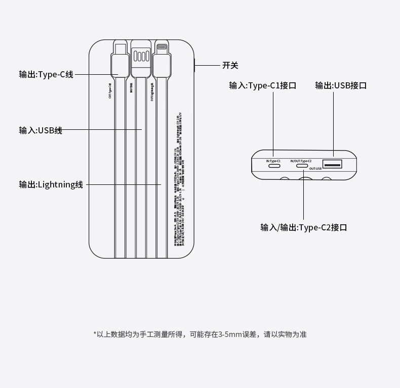 纽曼（Newmine） AL21自带线22.5W超级快充移动电源10000毫安充电宝