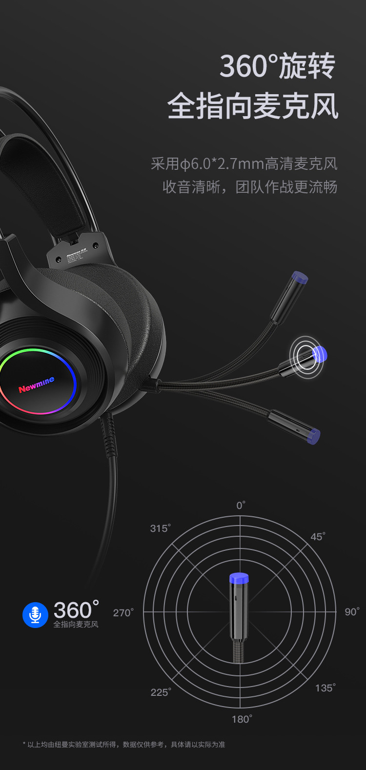 纽曼（Newmine） 线控游戏耳机头戴式HIFI音质RGB灯电竞3.5mm接口