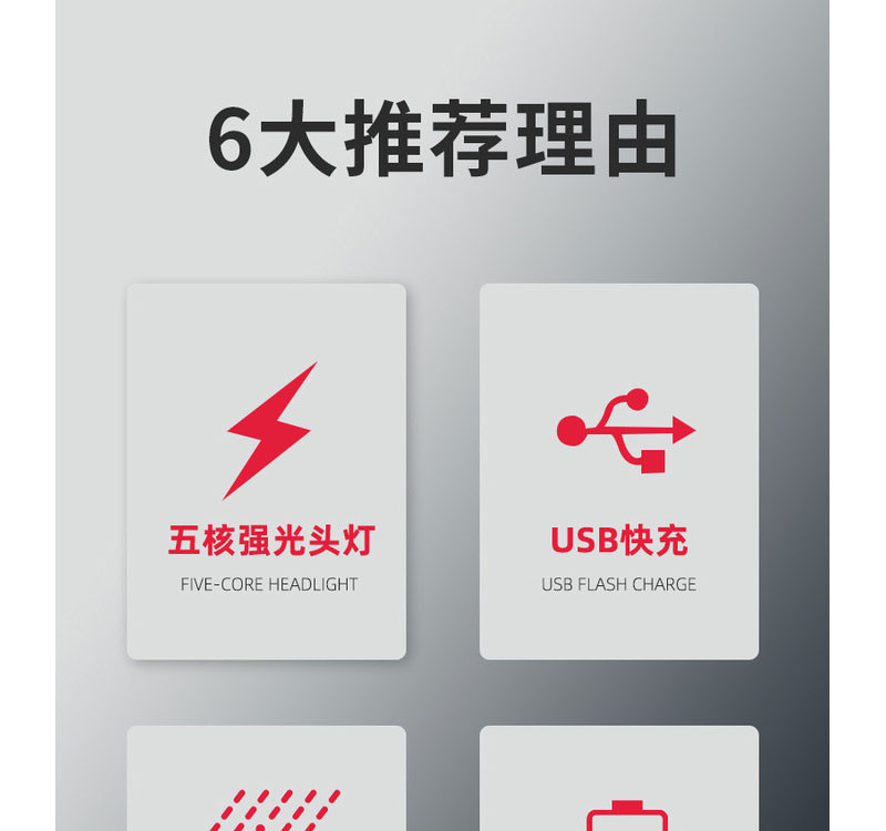 刺狐 LED强光五头飞机灯强光超亮夜钓灯头戴式工作灯超长续航户外矿