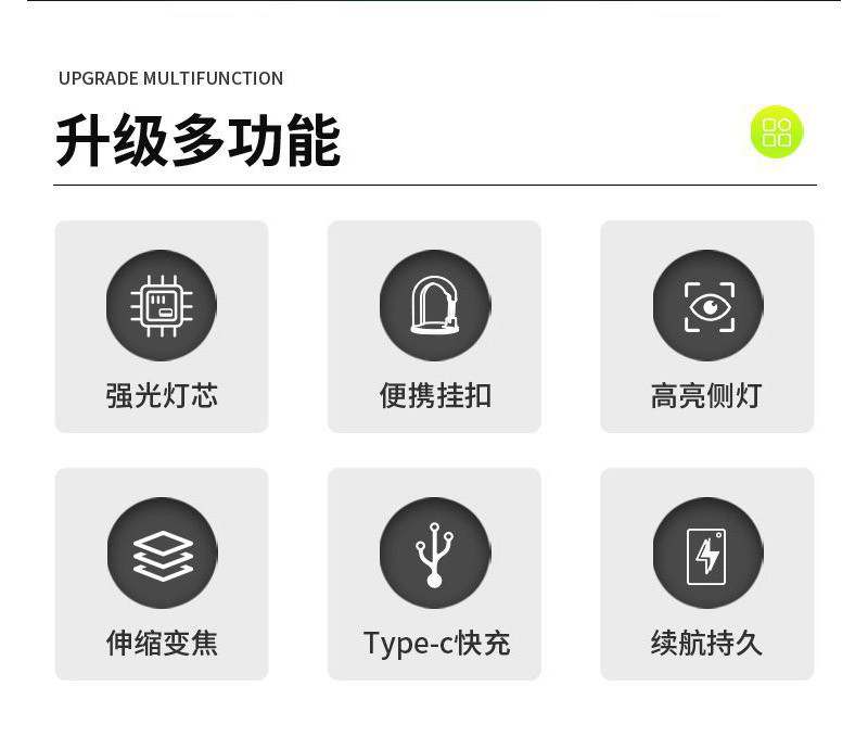 刺狐 新款激光伸缩手电筒强光充电远射超亮户外露营USB便携多功能