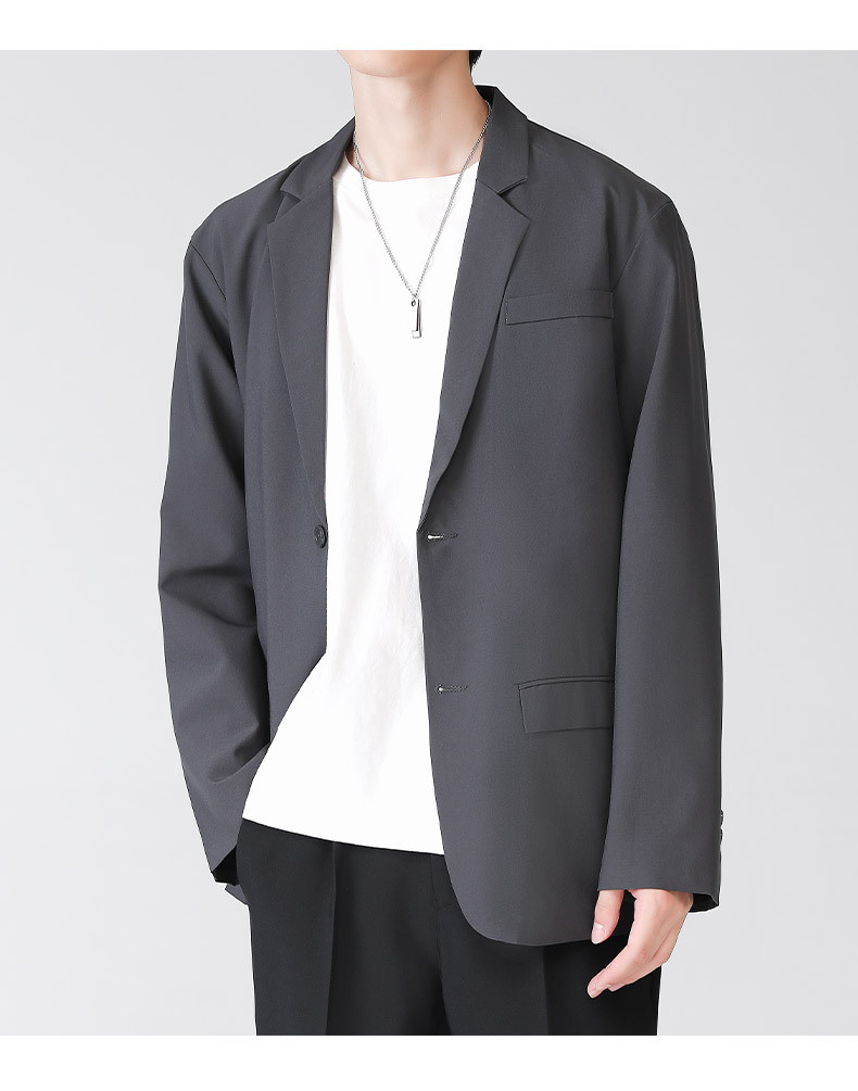  谜子 男士西服外套休闲宽松纯色舒适韩版设计感小众单西外套 时尚宽松