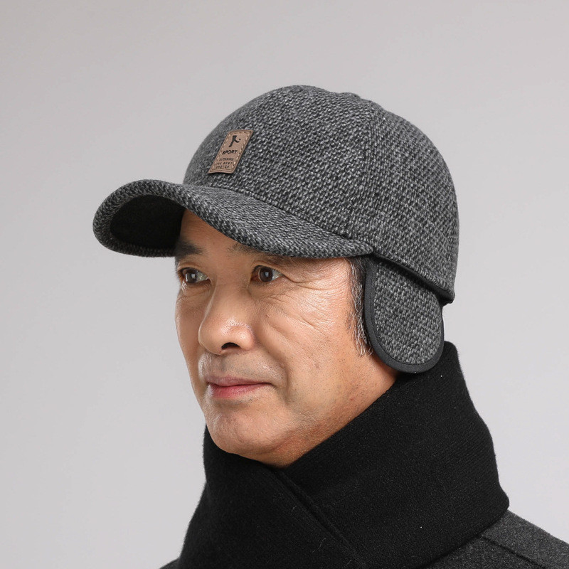  谜子 冬季男士棉帽时尚户外运动棒球帽韩版休闲保暖护耳毛呢帽子秋冬天