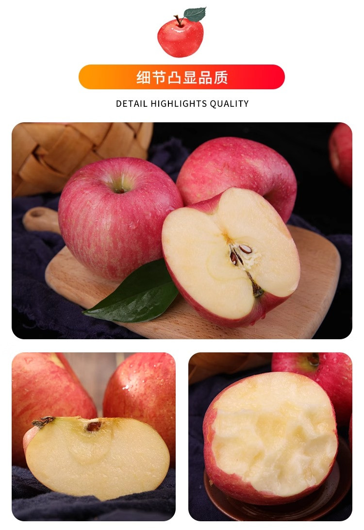 鲜小盼 【3斤】红富士苹果脆甜多汁水果产地直发红富士苹果