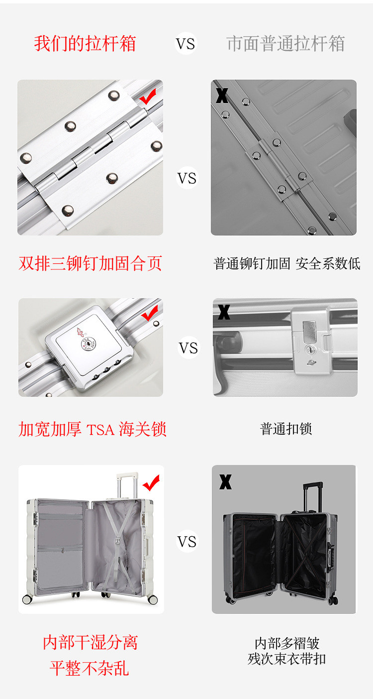 迹添雅 纯色行李箱高级感拉杆箱万向轮登机箱铝框大容量旅行密码