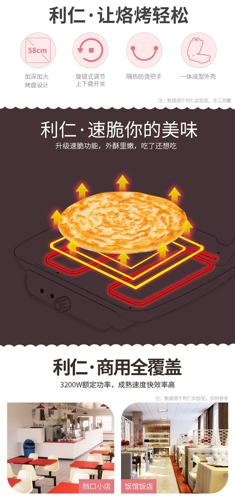 利仁LIVEN 电饼铛加深加大烤盘旋钮式58cm高端烙饼锅LR-J5800