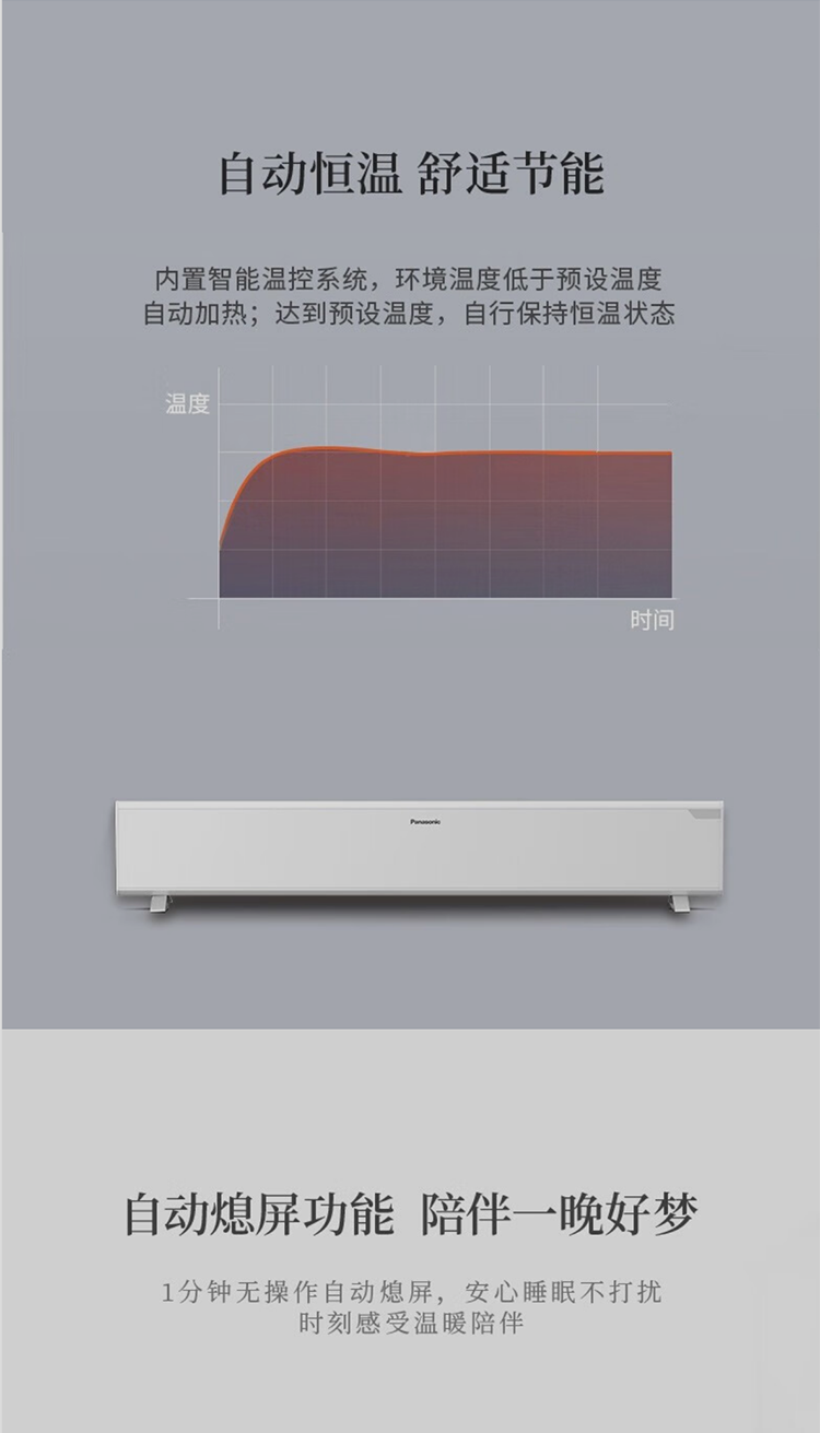 松下/PANASONIC 家用轻音移动地暖/防水遥控电暖气片/卧室对流恒温壁挂电暖器 1500W
