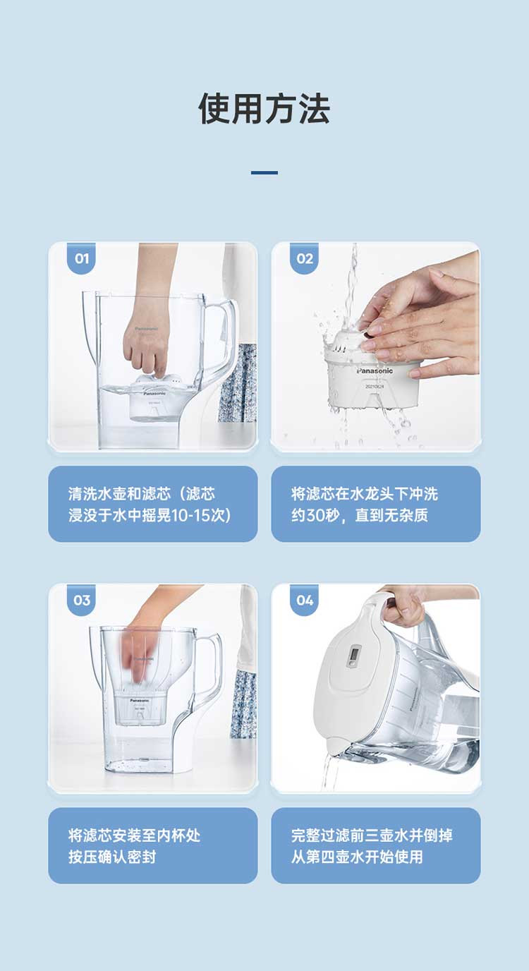 松下/PANASONIC 家用自来水过滤器厨房净水器除氯滤水壶TK-EUNP51A 标准