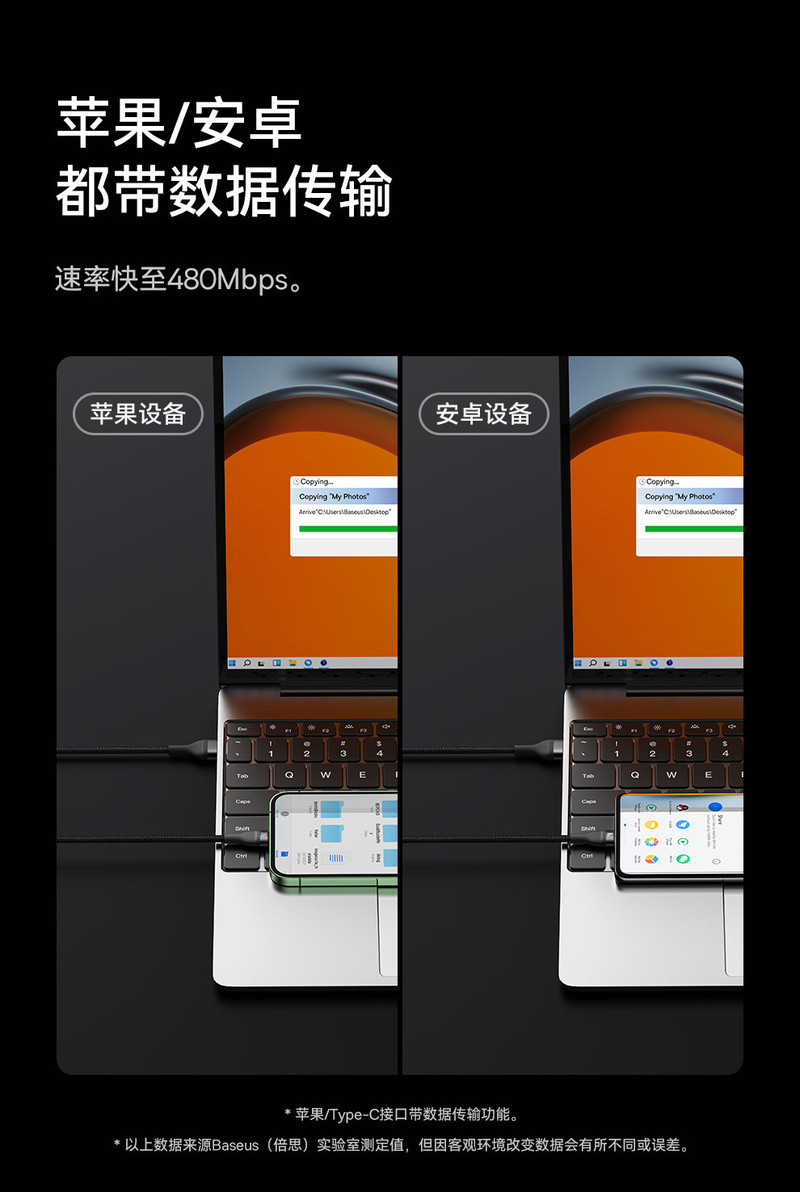 倍思 闪速系列2 一拖三快充数据线USB to M+L+C 66w