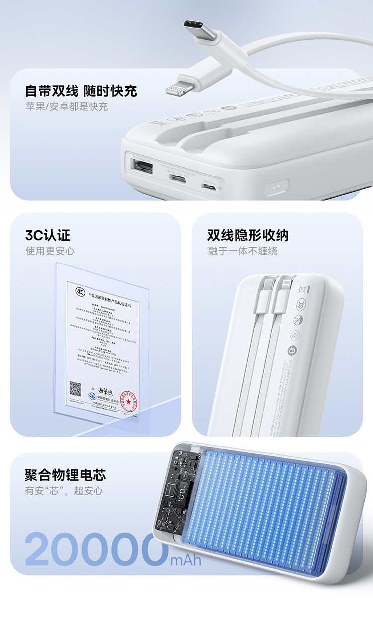 倍思 极电 数显双线移动电源 20000mAh 22.5W