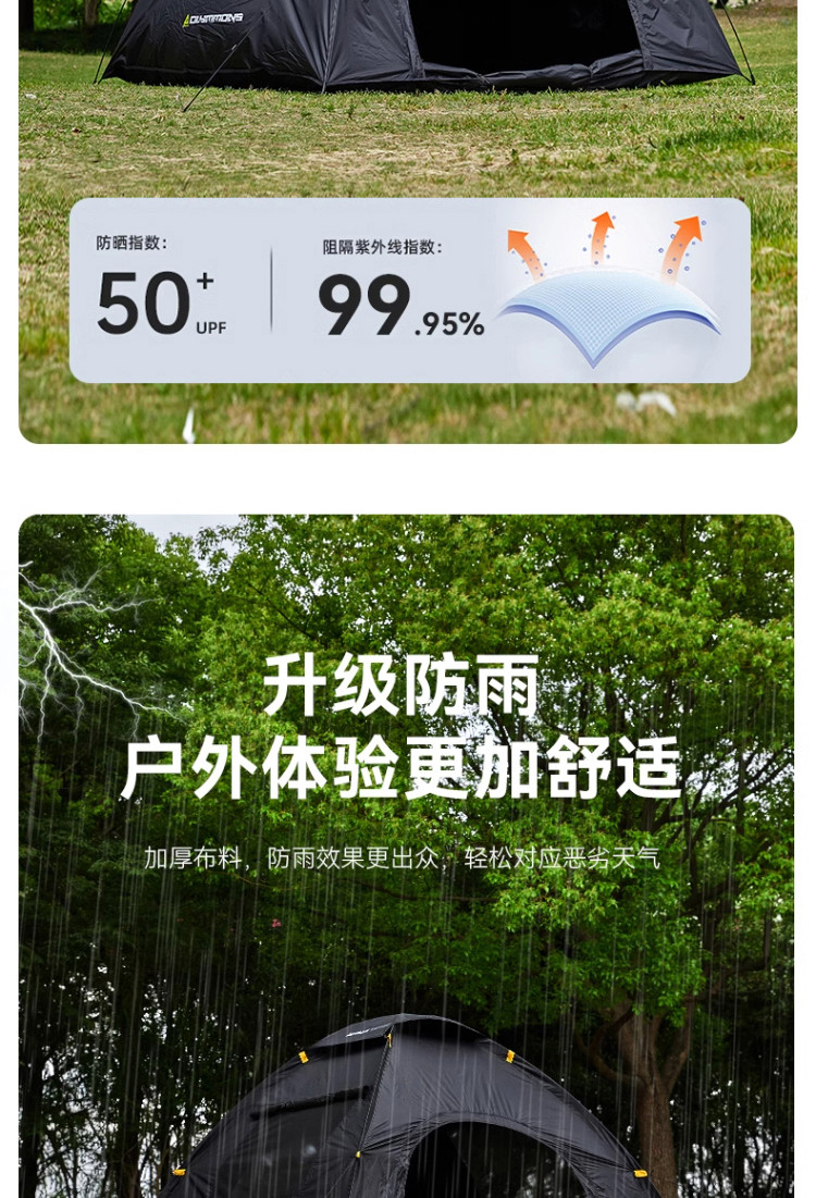 错山 户外帐篷自动速抛帐加厚黑胶防晒遮光防雨折叠露营便携式黑胶帐篷