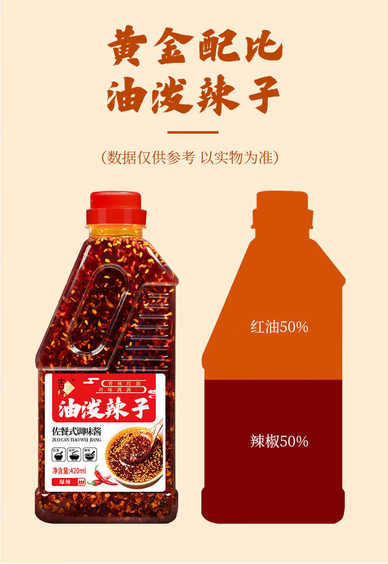 吉匠  四川风味油泼辣子420ml【香辣】红油辣椒油商用油辣子