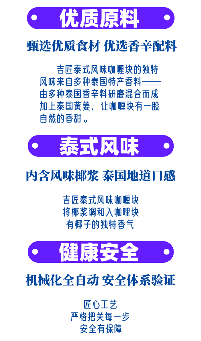 吉匠 【原味+微辣+特辣各1盒】泰式咖喱块家用即食拌饭拌面速食