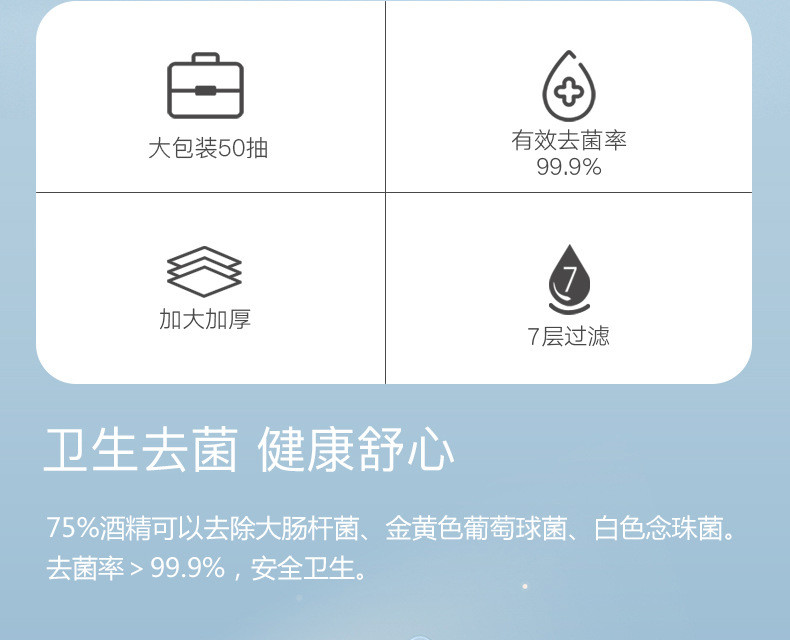 哎小巾 湿纸巾75%酒精卫生湿巾纸50抽/包