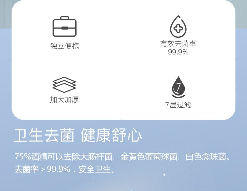 哎小巾 75%酒精湿巾纸卫生去菌清洁湿纸巾单片独立包装50片/盒