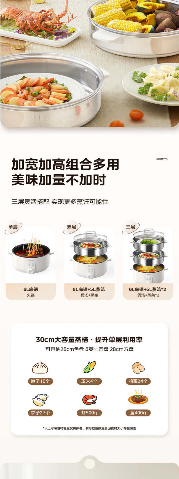 美的/MIDEA 多用途锅电蒸锅电煮锅 多功能蒸煮锅 MZ-ZGE3051