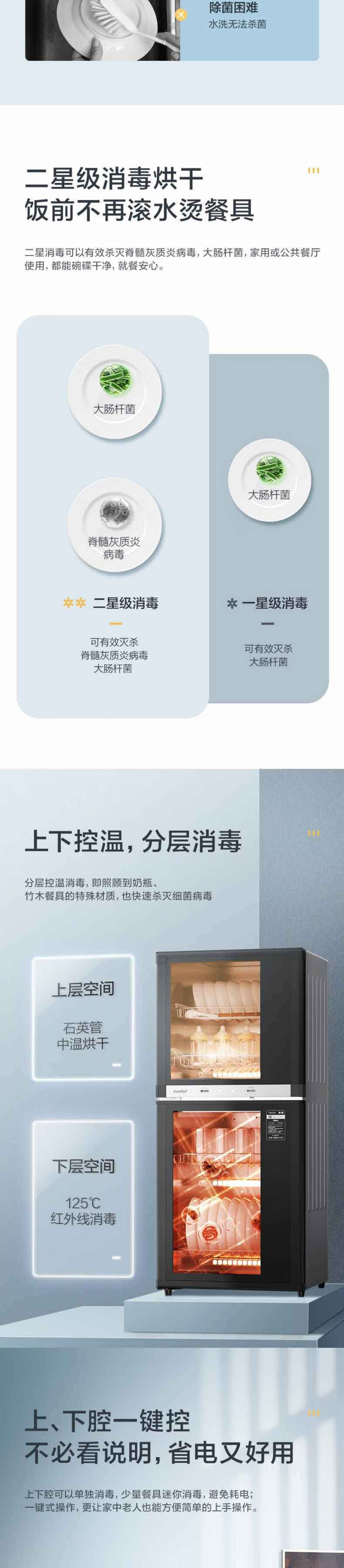 美的/MIDEA 二星级家用 上下独立 双门四层架碗筷柜100JL09