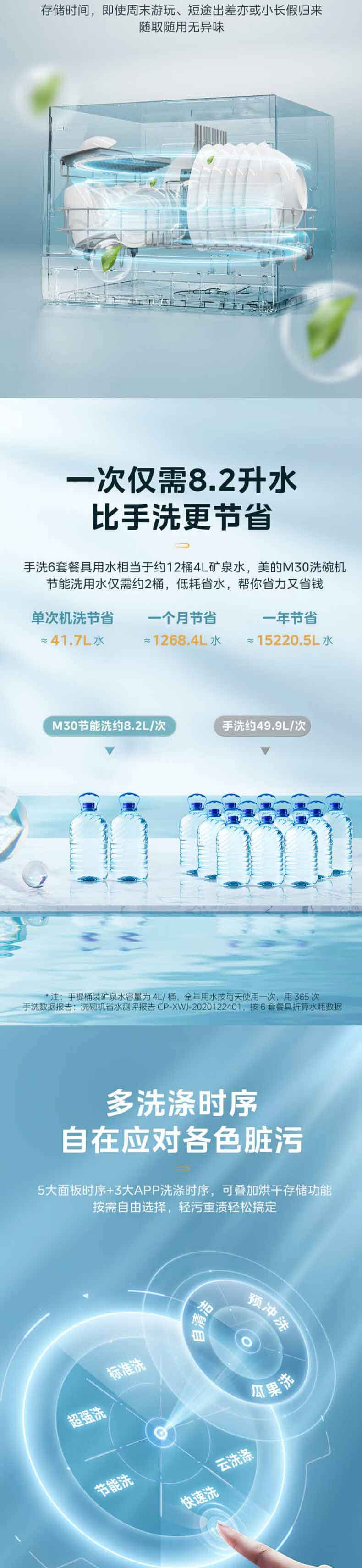 美的/MIDEA 洗碗机台式M30 小型刷碗机 85℃热风强烘干