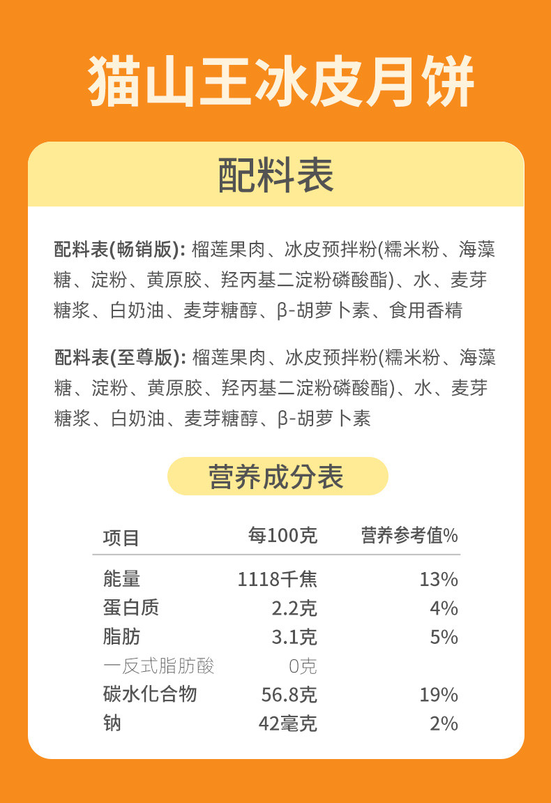 甜梦园 猫山王榴莲冰皮月饼2024中秋节经典礼盒高端