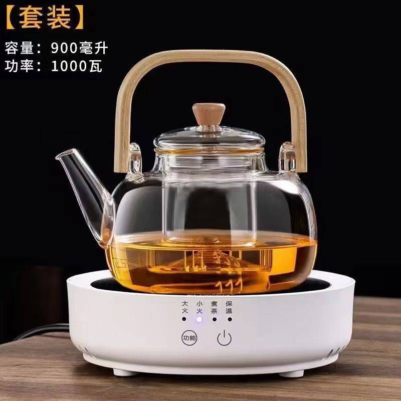 瓷璃 竹提梁壶大容量加厚电陶炉煮茶壶泡茶器耐热玻璃家用喝茶功夫茶具