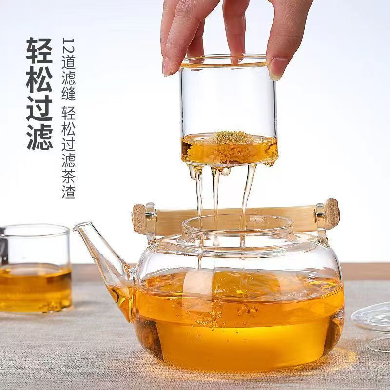 瓷璃 竹提梁壶大容量加厚电陶炉煮茶壶泡茶器耐热玻璃家用喝茶功夫茶具