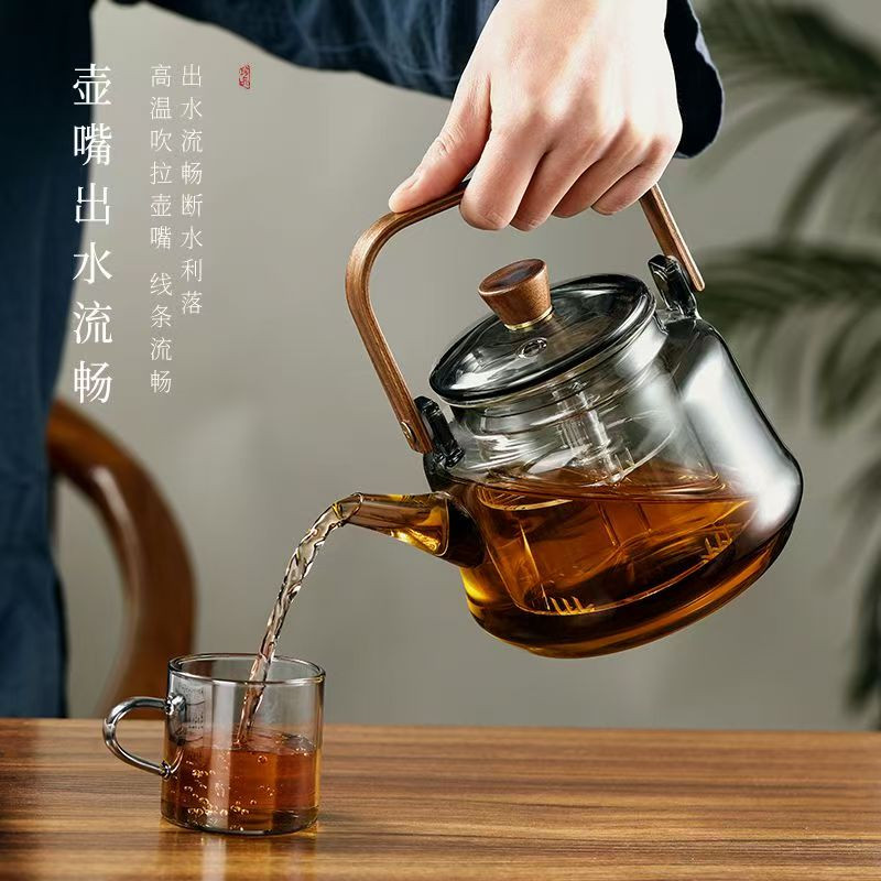 瓷璃 煮茶耐热电陶炉玻璃茶壶家用提梁加厚耐高温养生水壶蒸煮一体多用