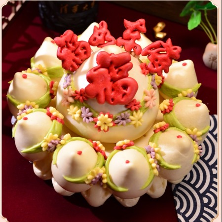 樱小煮 生日寿桃馒头胶东花饽饽祝寿花馍老人过六十大寿福寿馍中式蛋糕