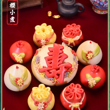 樱小煮 胶东花饽饽寿桃馒头老人祝寿礼品生日花馍寿包送长辈中式蛋糕礼盒