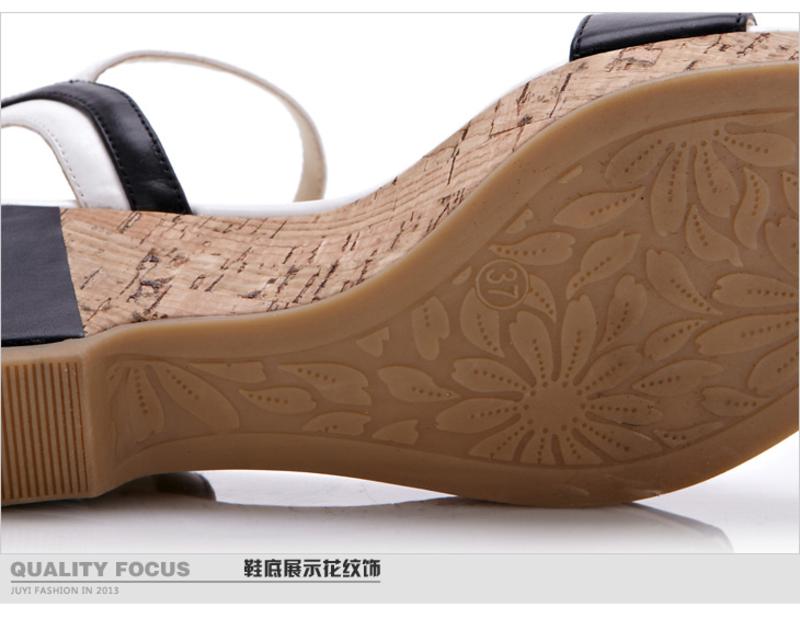Juyi/巨一 2013夏季新品甜美公主色拼接坡跟女式休闲一字带凉鞋女鞋子101321006