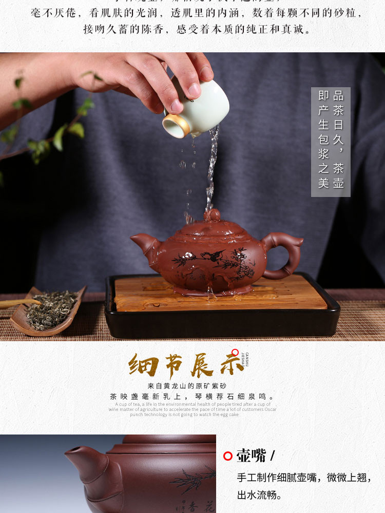 天金窑 鸟语花香紫砂壶 茶壶 原矿茶壶 手工泡茶壶