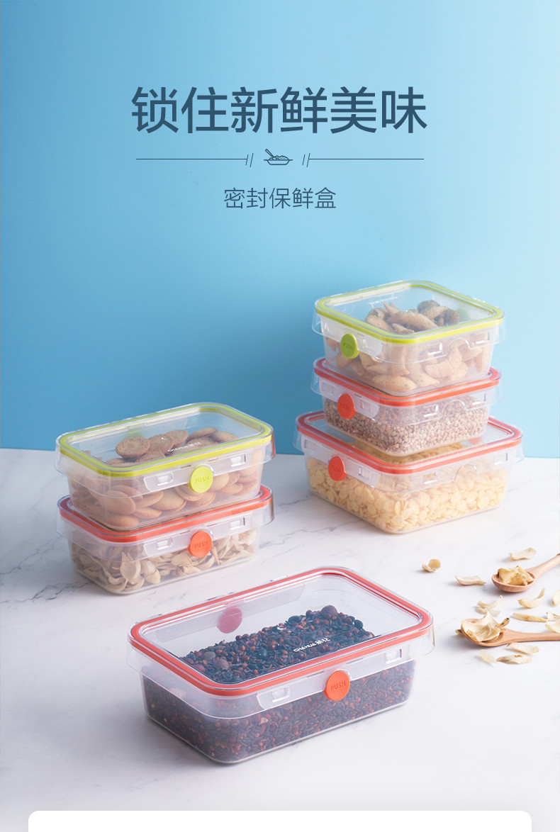 茶花 冰箱收纳盒水果保鲜盒专用厨房塑料长方形冷冻食品密封盒1个装（颜色随机)000009