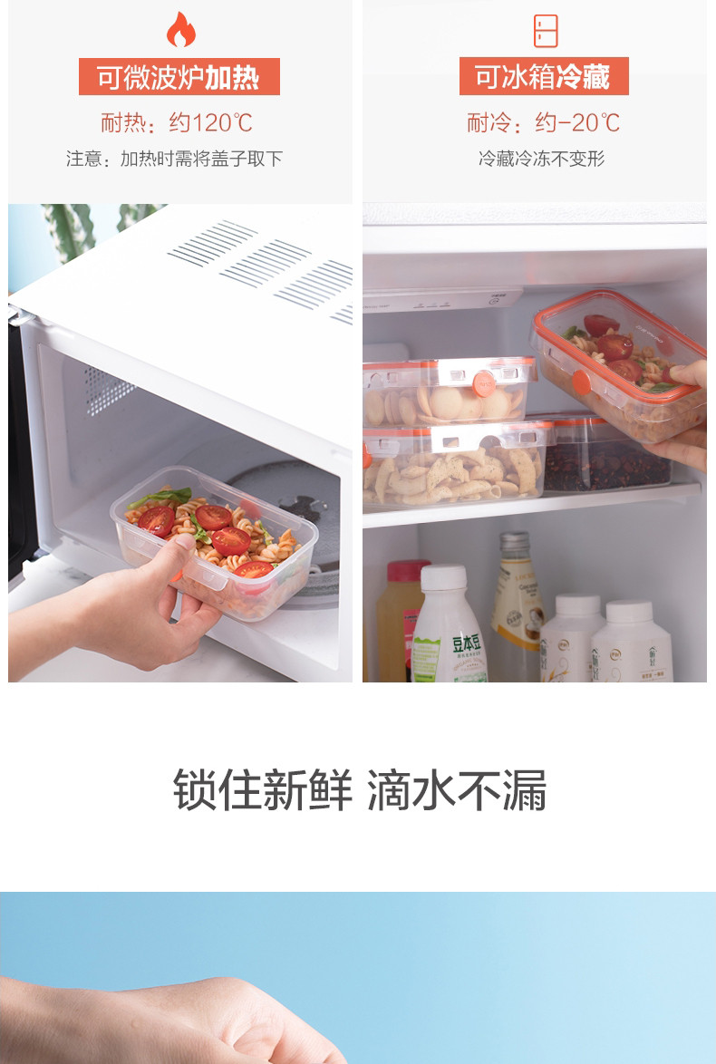 茶花 冰箱收纳盒水果保鲜盒专用厨房塑料长方形冷冻食品密封盒1个装（颜色随机)000009