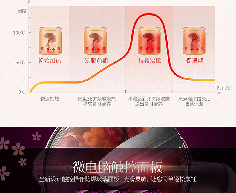 荣事达养生壶全自动加厚玻璃多功能1.8L电热水壶烧水壶花茶壶