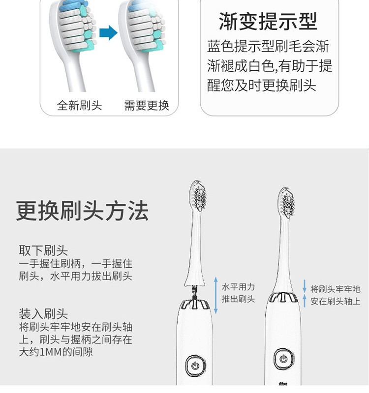 现代（HYUNDAI）X100声波电动牙刷头成人自动家用清洁替换头原装两支装 白色