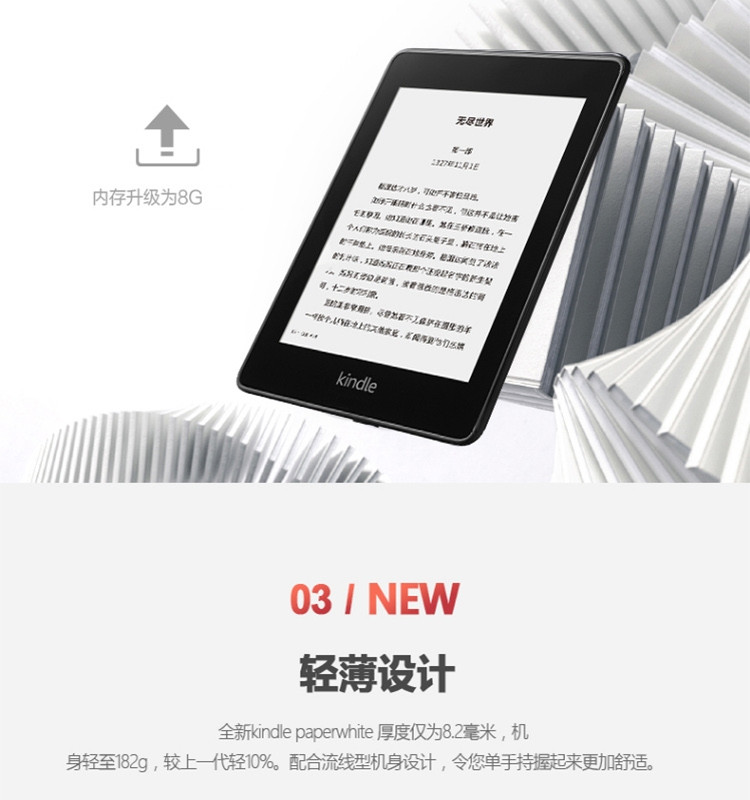 Kindle paperwhite 电子书阅读器电纸书第四代 32G+3M 思高拭亮(擦拭屏幕)