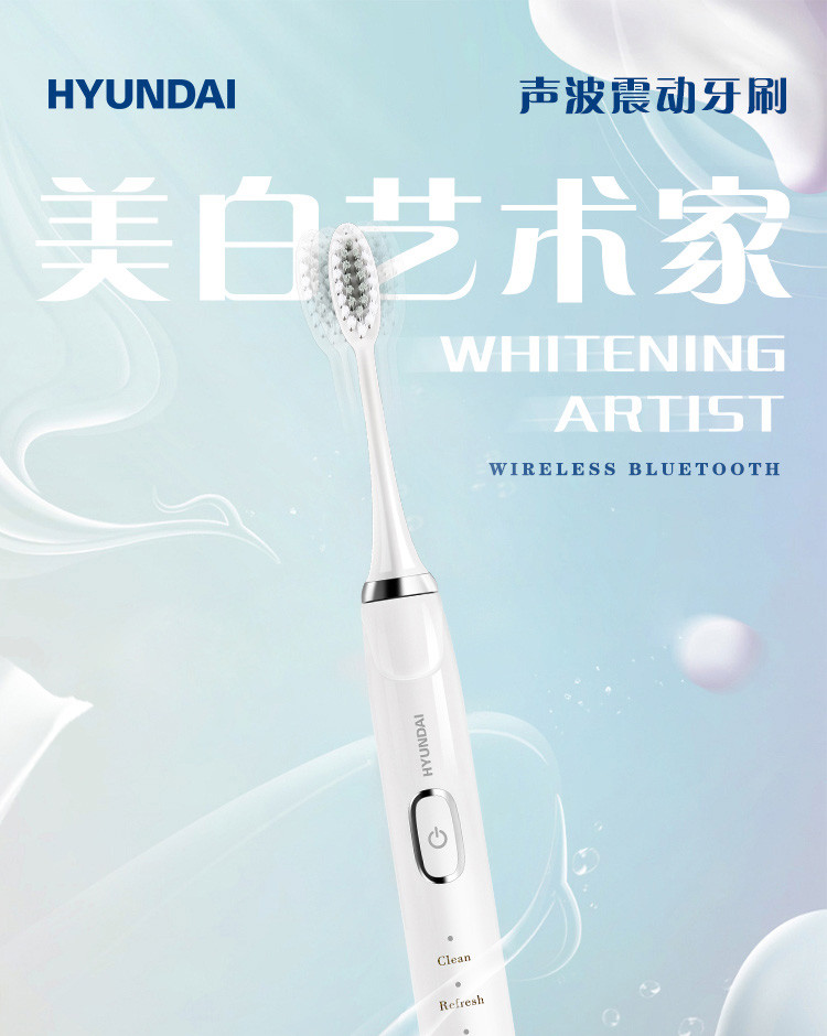 现代（HYUNDAI）X700声波震动电动牙刷 带6个刷头 白色