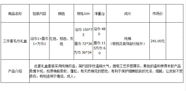 金号毛巾礼品纯棉回字纹浴巾面巾方巾 三件套礼盒装 礼盒外观随机