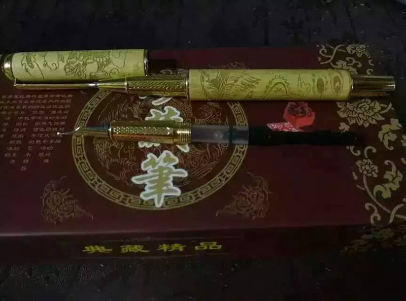 精品红木黄杨木精雕龙凤呈祥钢笔水笔商务双用笔签字笔