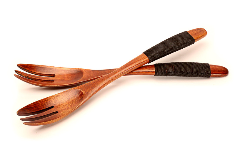 工艺日式高档精致长柄木质缠线木叉 原单出口 水果叉 木叉子