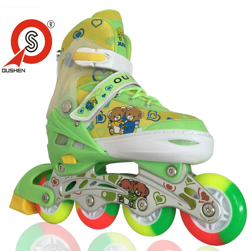 彩色全闪光轮可调节铝支架溜冰鞋 儿童男女