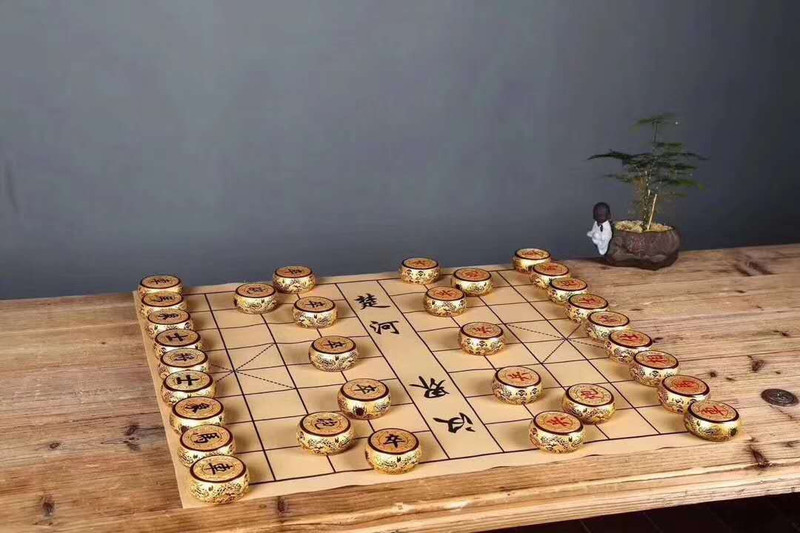 双龙戏珠土豪金中国象棋5.8大号实木象棋小叶桢楠木质高档礼品套装