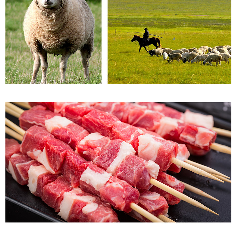 阿勒穆斯 阿勒穆斯 羊肉串16g*20串*3袋 新鲜羊肉穿串 内蒙古羊肉串 烧烤食材